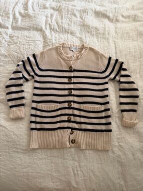 La Ligne Striped Cream and Navy Button-Up Knit cashmere cardigan
